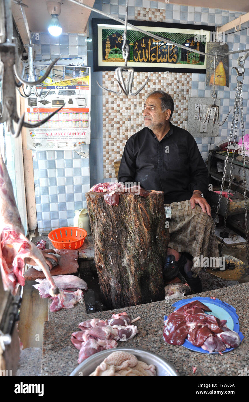 Cachemira Meat Shop, venta de carne de cabra, (Foto Copyright © por Saji Maramon) Foto de stock