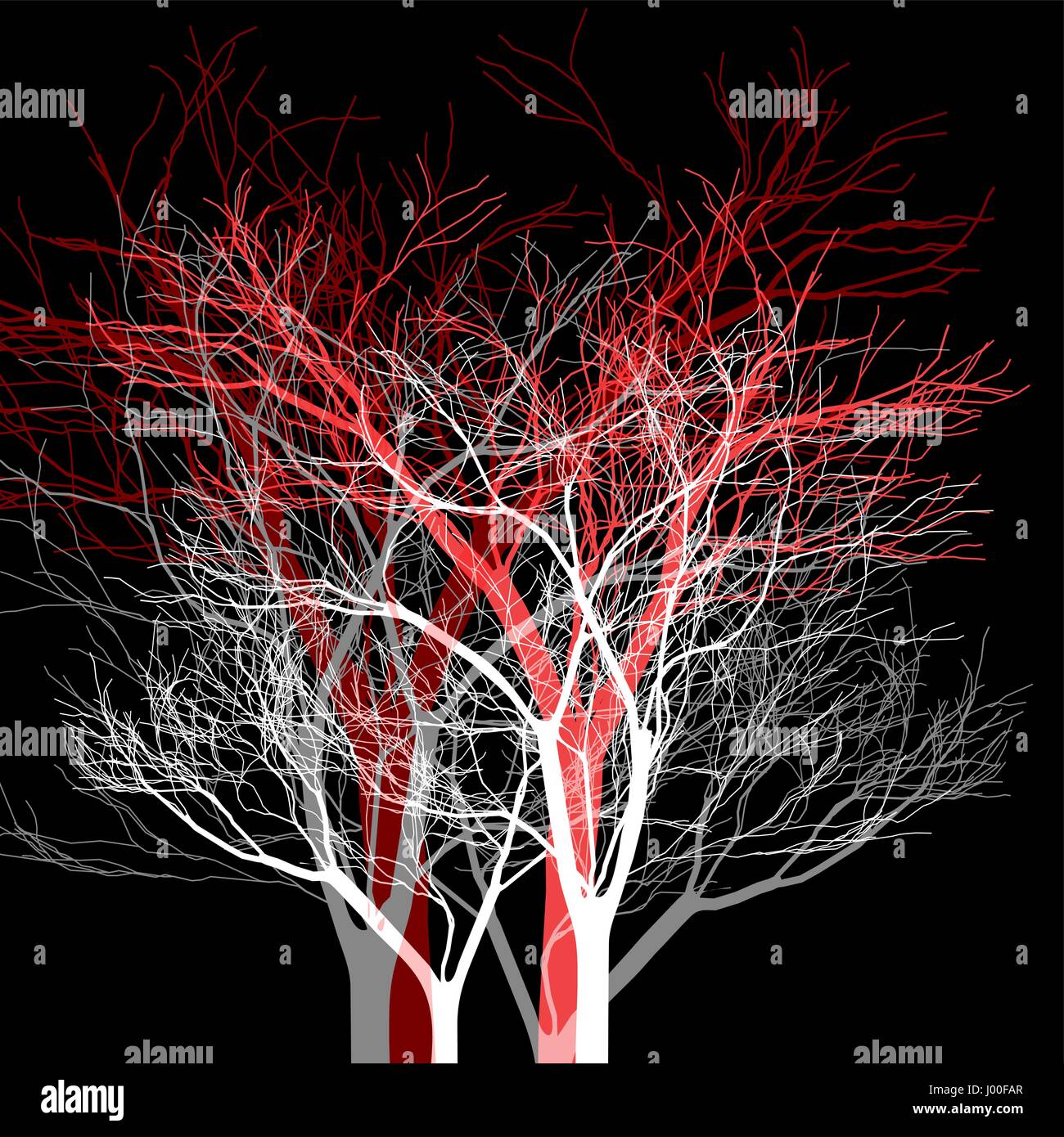 Gráficos vectoriales árboles sobre un fondo oscuro. Ejemplo de diseño Ilustración del Vector