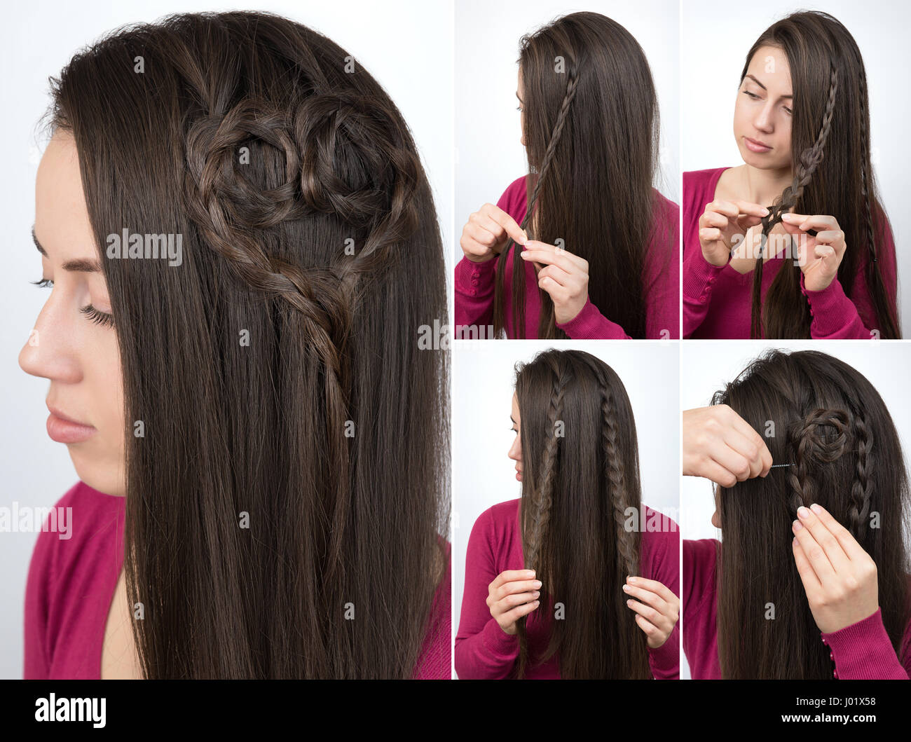 Corazón trenzado peinado simple tutorial paso a paso. Peinados para cabello  largo para el Día de San Valentín o una romántica parte Fotografía de stock  - Alamy