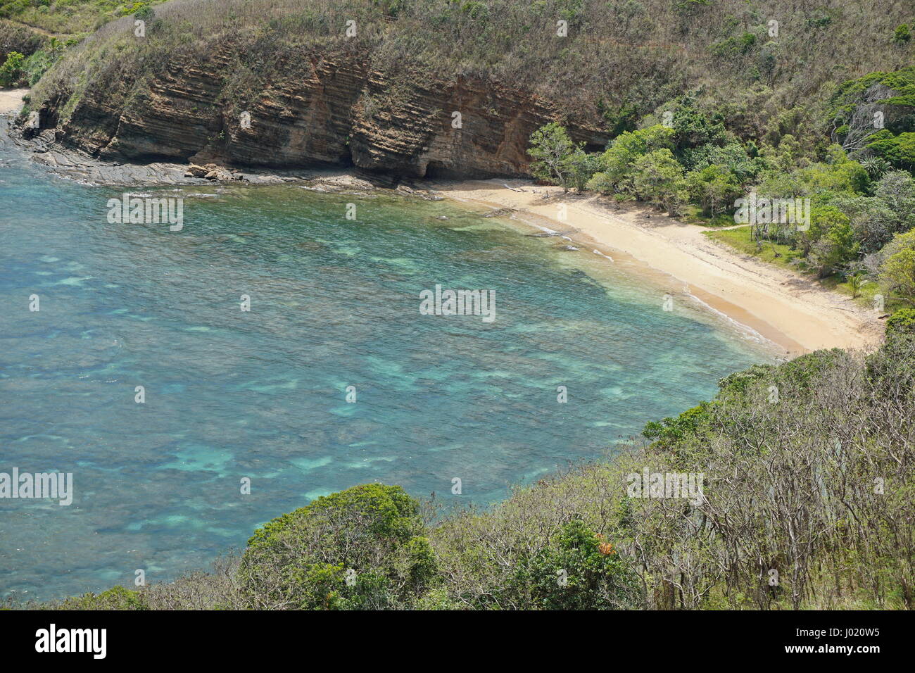 Nueva Caledonia el paisaje costero, la playa en Gouaro bay, Isla de Grande Terre, Bourail, Pacífico Sur Foto de stock