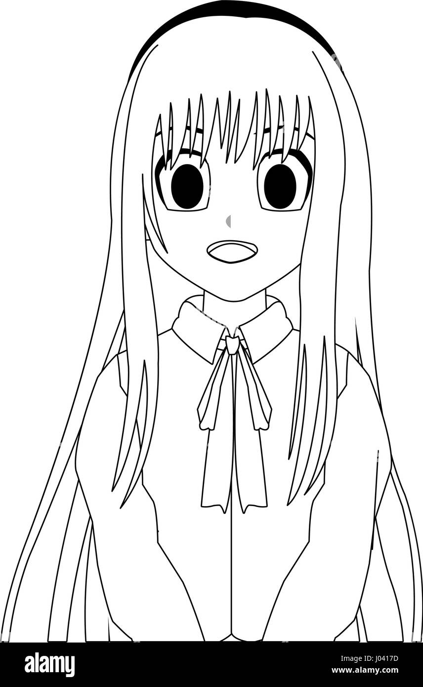 Anime girl icon Imágenes de stock en blanco y negro - Alamy