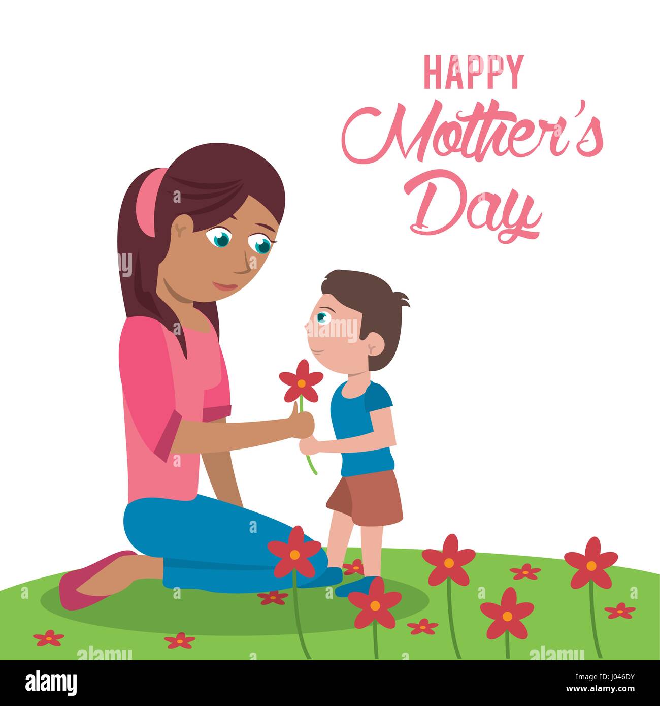 Feliz día de la madre - tarjeta madre hijo flores del jardín Imagen Vector  de stock - Alamy