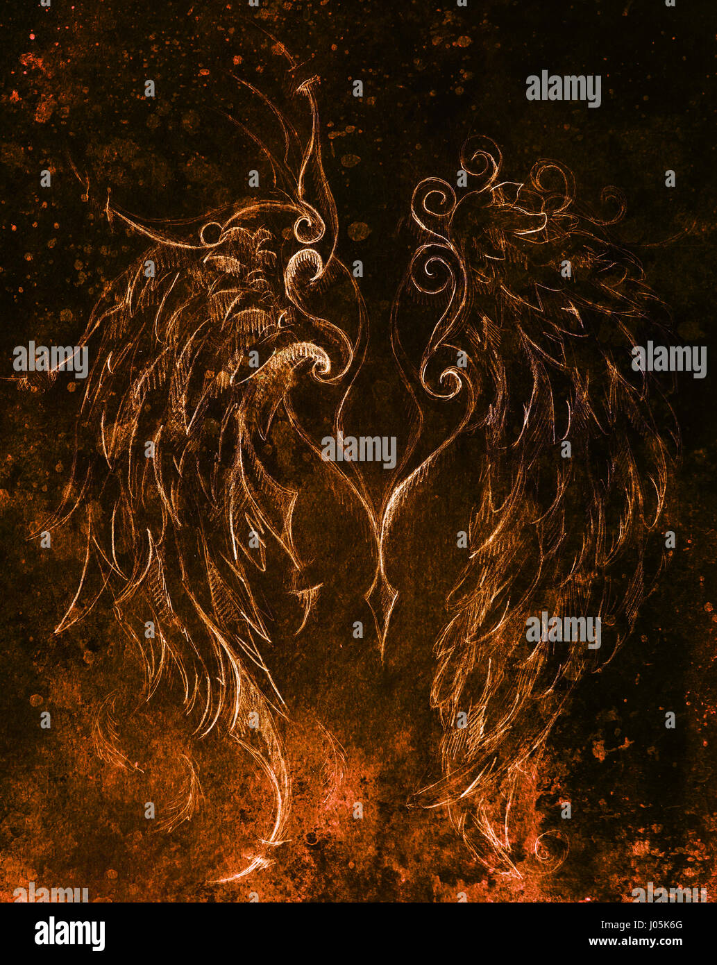 Dibujo A Lapiz Sobre Papel Alas De Angel Efecto De Color Fotografia De Stock Alamy