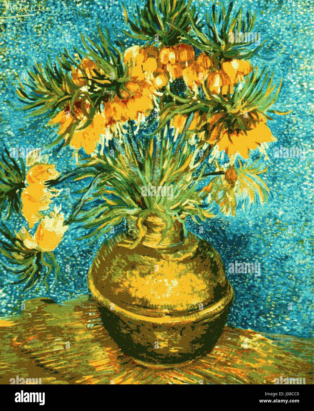 Vincent Van Gogh Fritillaries print 1886 Crown Imperial en un jarrón de cobre Foto de stock