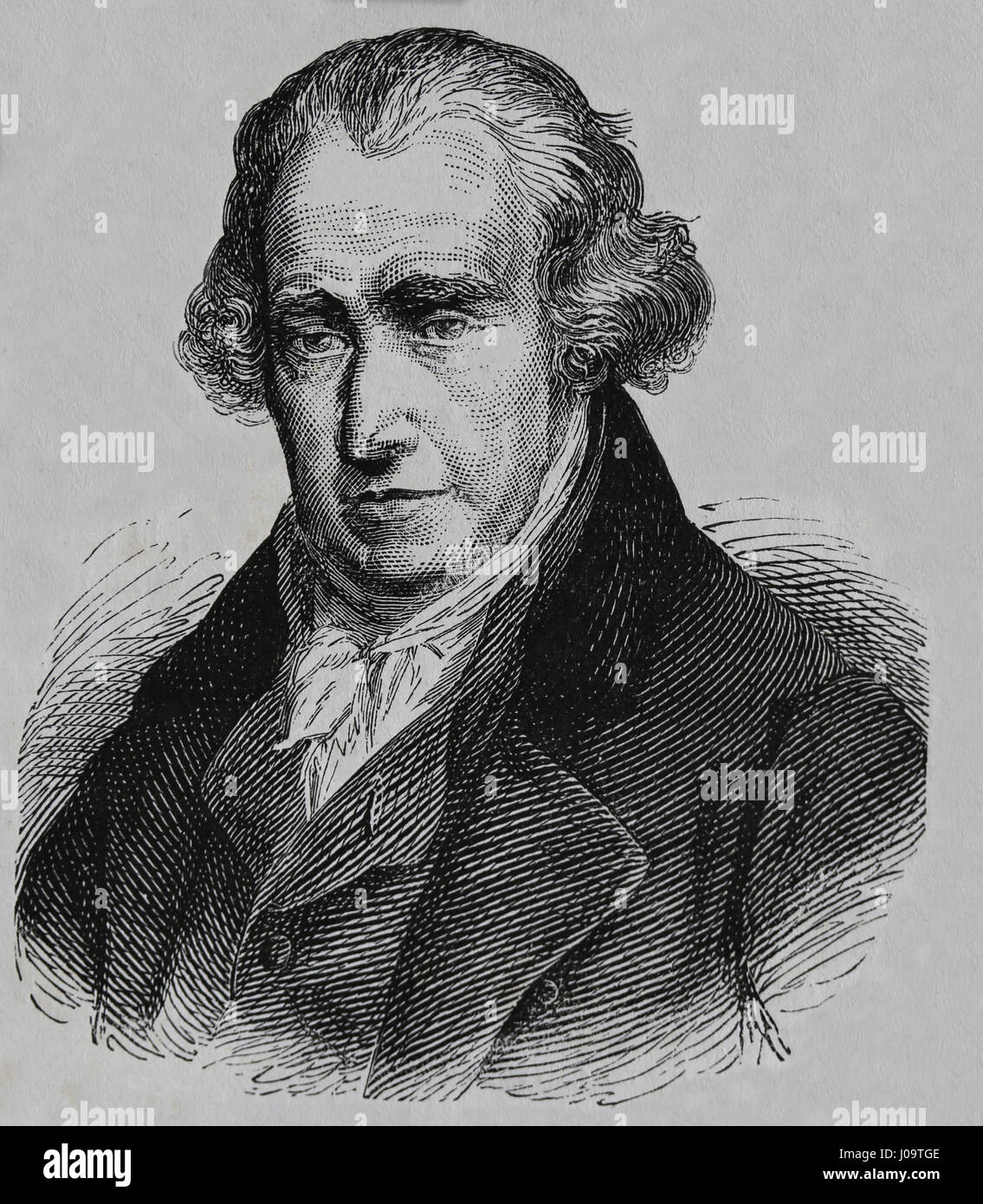 James Watt (1736-1819). Inventor escocés, ingeniero mecánico. Grabado, 1883.grabado, nuestro siglo, 1883. Foto de stock