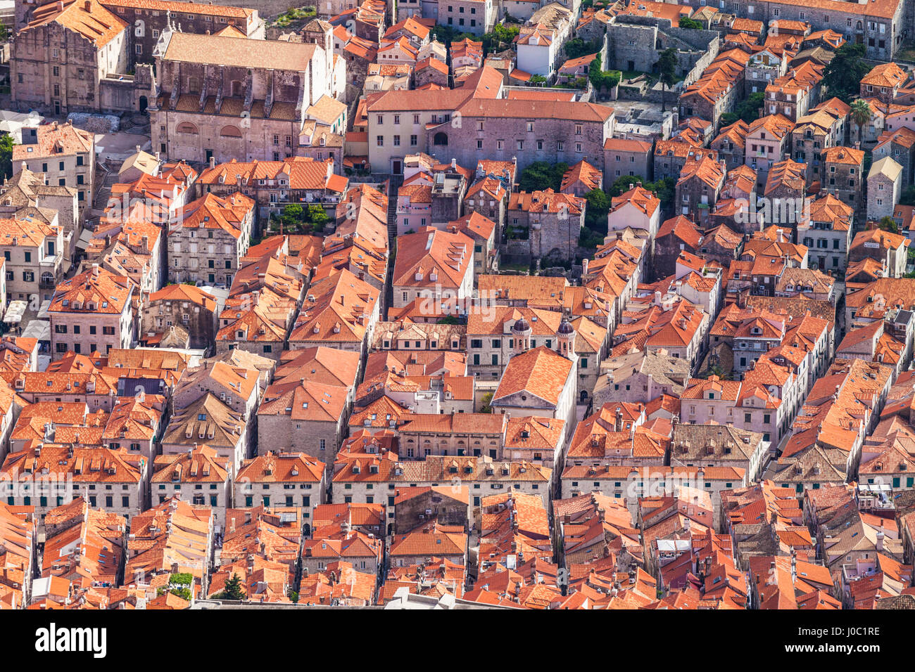 Vista de la azotea de antena del casco antiguo de Dubrovnik, declarado Patrimonio de la Humanidad por la UNESCO, Dubrovnik, la costa Dálmata, Croacia Foto de stock