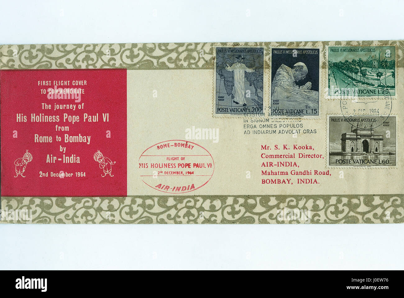 Primer vuelo cubierta para conmemorar, sellos, India, Asia Foto de stock