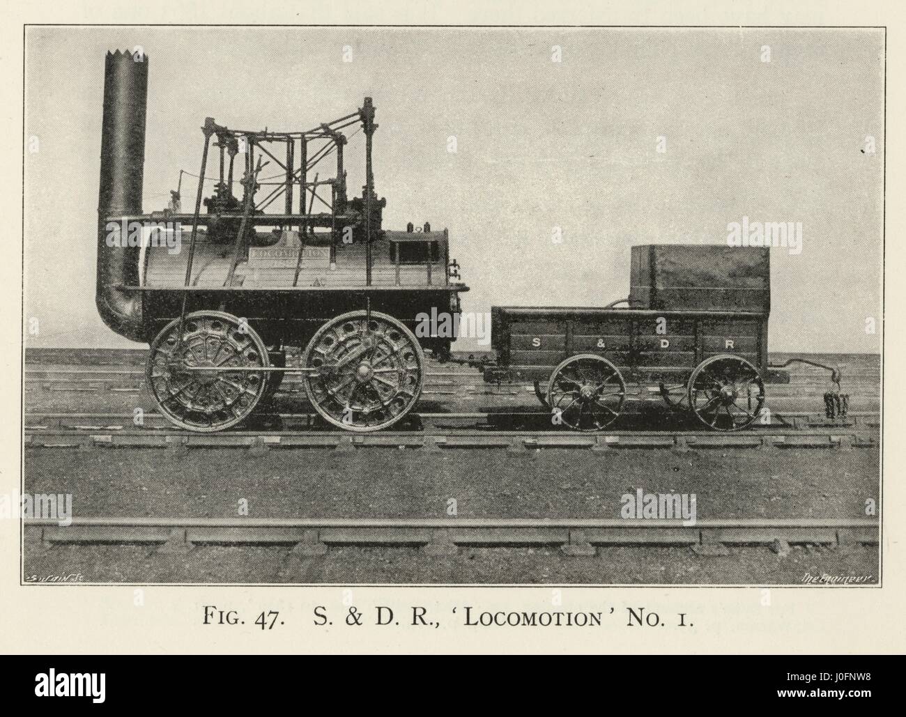 Stockton y Darlington Railway "locomoción" nº 1. Originalmente llamado 'Activo' fue la primera locomotora a vapor para transportar pasajeros en una línea ferroviaria pública, 1825 Foto de stock