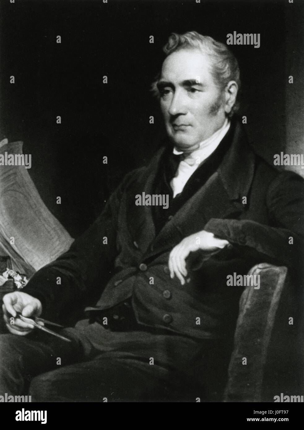 George Stephenson (1781-1848) asentado Foto de stock