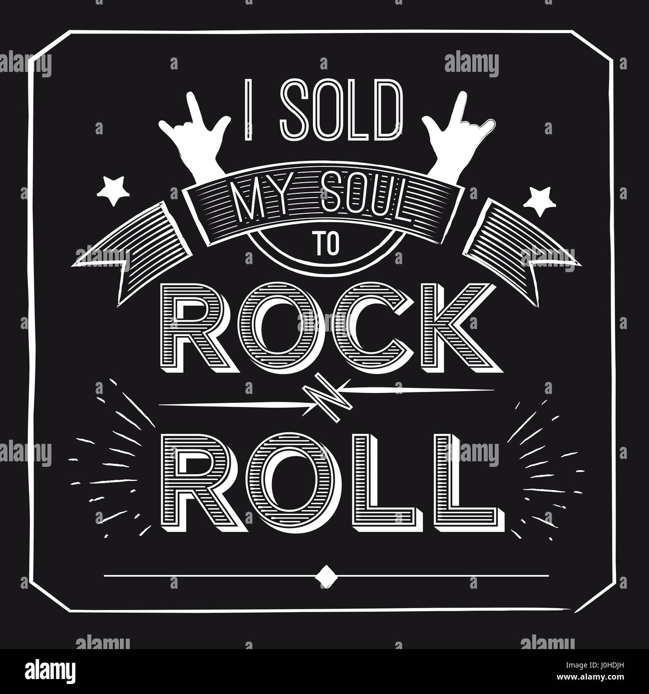 Cotización de vectores sobre roca - he vendido mi alma a -n-roll. Concepto de diseño musical para camisetas, carteles, logotipos, cubiertas de CD. Ilustración. Ilustración del Vector