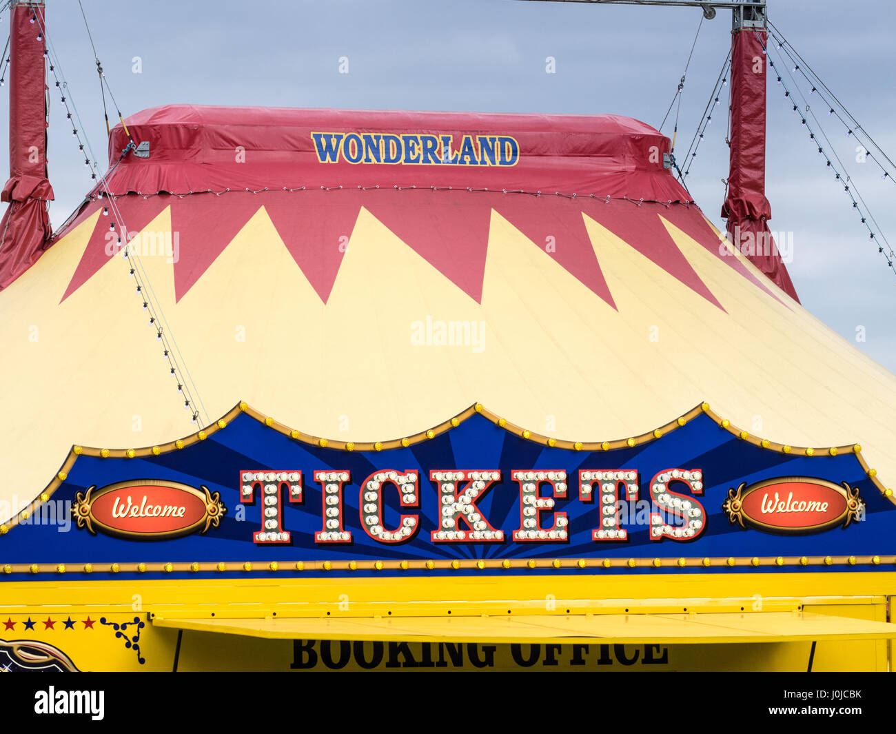 La boletería y Big Top carpa del Circo Wonderland Foto de stock