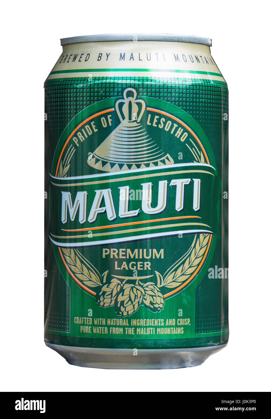 Lata de cerveza lager premium Maluti local, Maseru, distrito de Maseru, el Reino de Lesoto Foto de stock