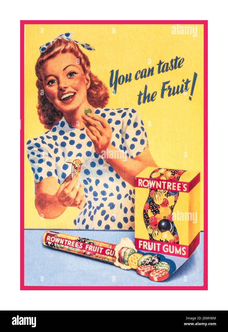 Histórico de color retro Vintage 1950 publicidad para encías frutas Rowntrees Foto de stock
