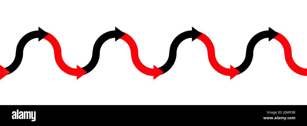 En el Rojo - en el negro - Ola de flecha arriba y abajo - símbolo de negocios para obtener beneficios o tener ingresos positivos y tener pérdidas o estar en deuda. Foto de stock