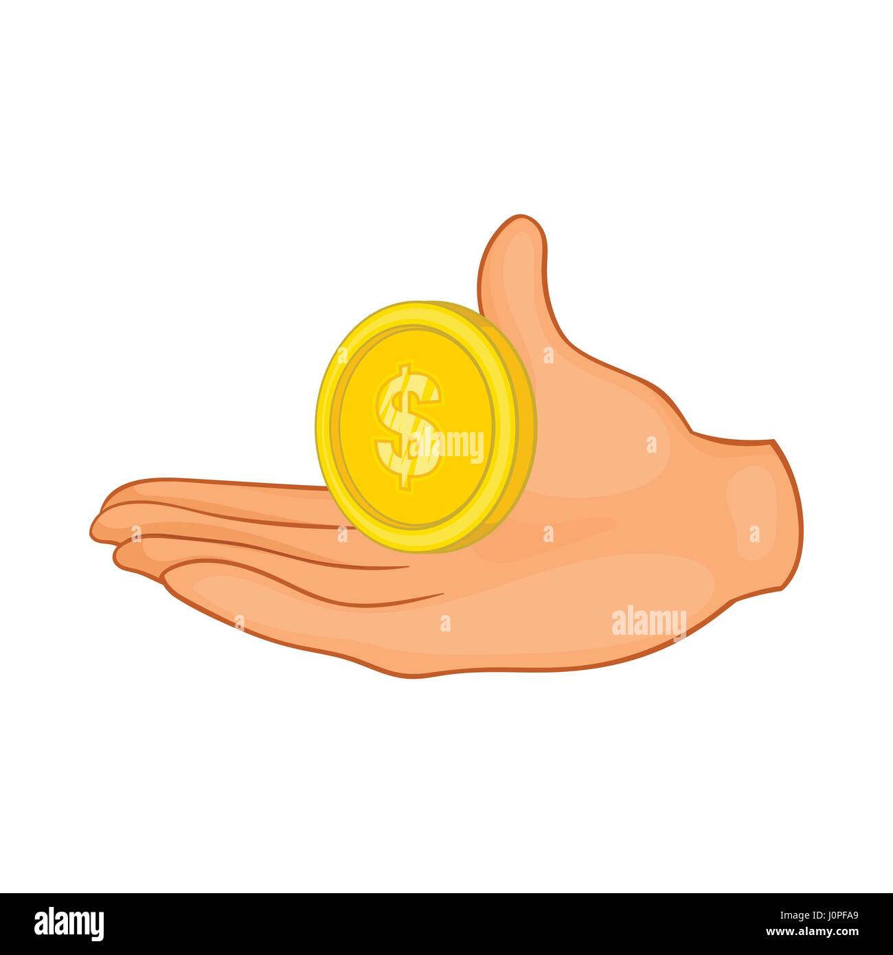 La mano con la moneda el icono de estilo de dibujos La mano con la moneda el icono de estilo de dibujos