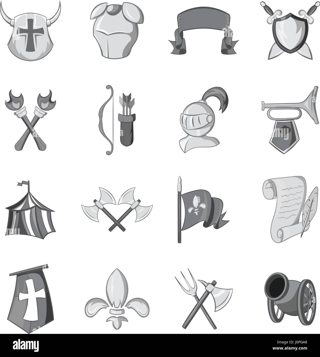 Iconos de Knight, estilo monocromo negro Ilustración del Vector