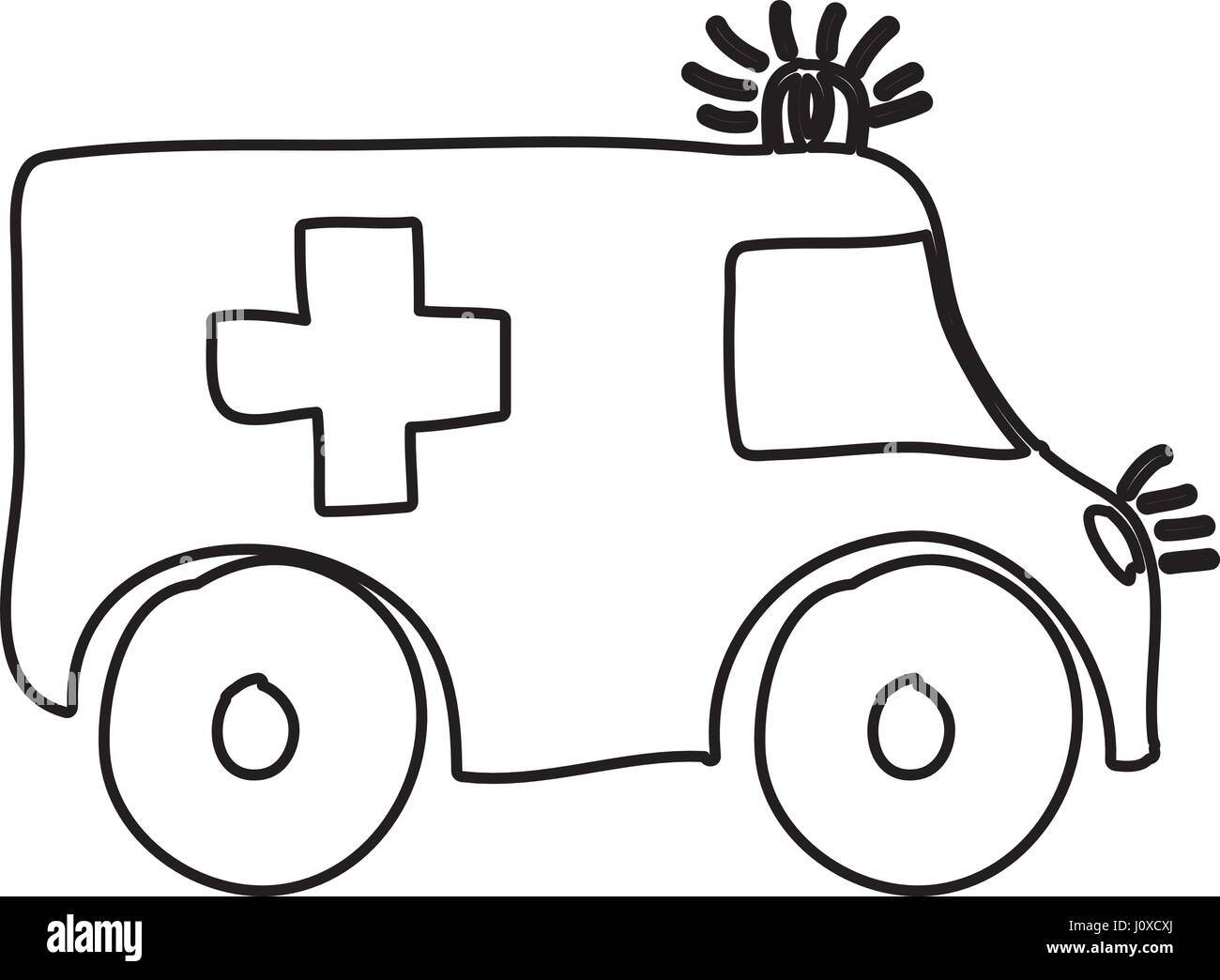 Monocromo de contornos dibujados a mano de ambulancia Ilustración del Vector