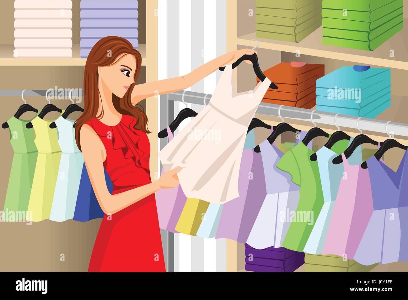 Una ilustración vectorial de hermosa niña comprando ropa en una tienda de  ropa Imagen Vector de stock - Alamy