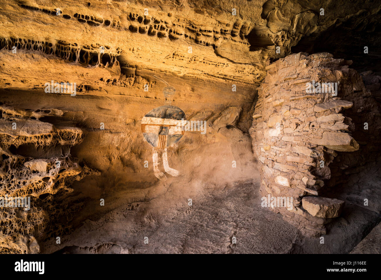 Todo hombre americano pictograma, Salt Creek, el Parque Nacional Canyonlands, en Utah. Foto de stock