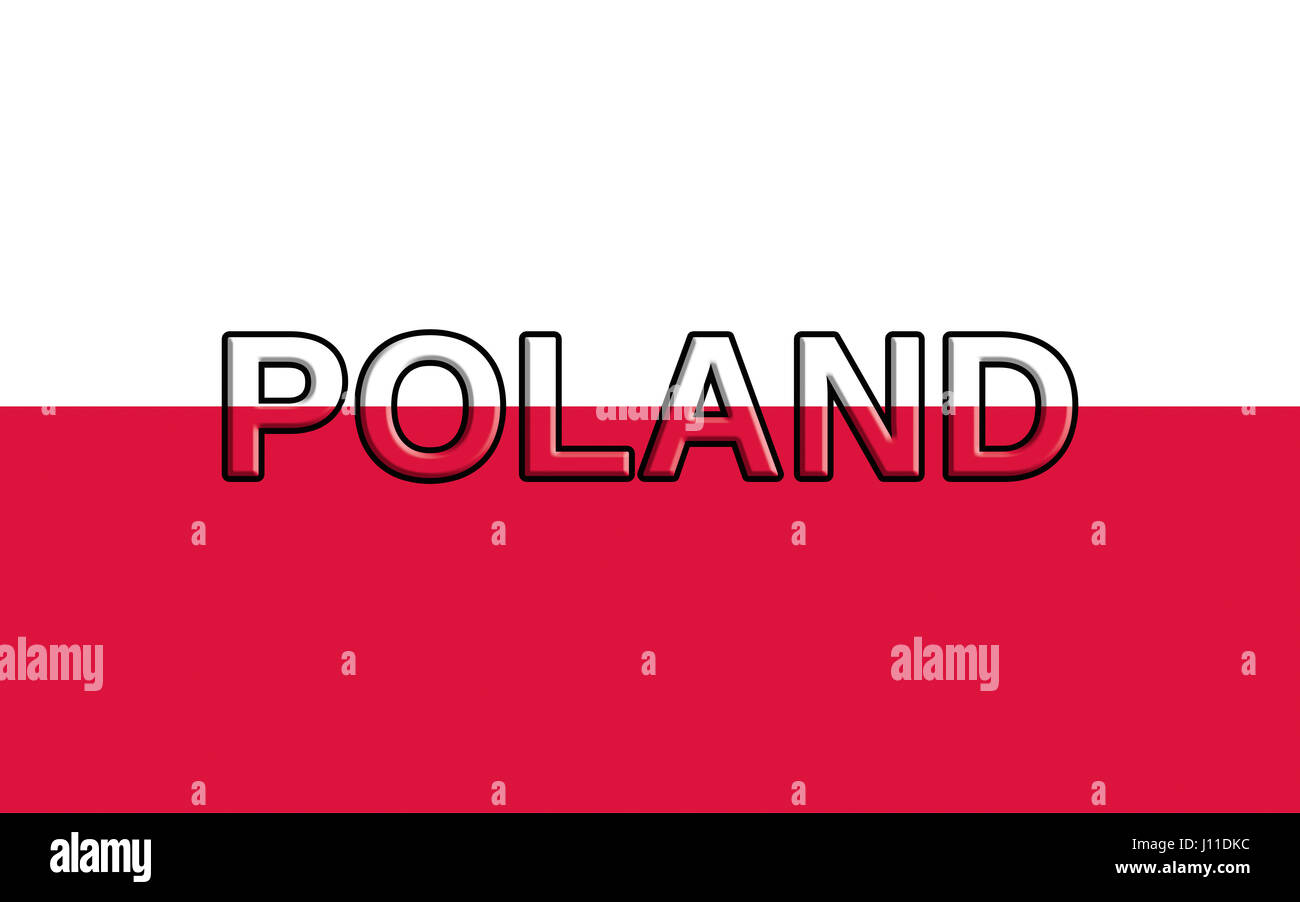 Ilustración de la bandera nacional de Polonia Polonia con la palabra escrita en la bandera Foto de stock
