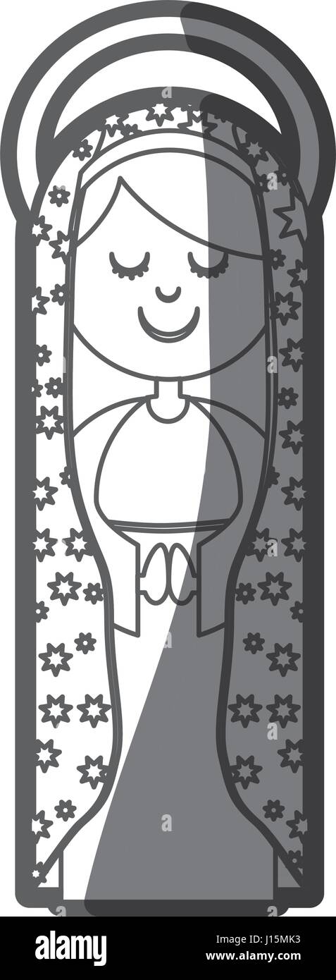  Silueta de escala de grises de la Virgen de Guadalupe con aura Imagen Vector de stock