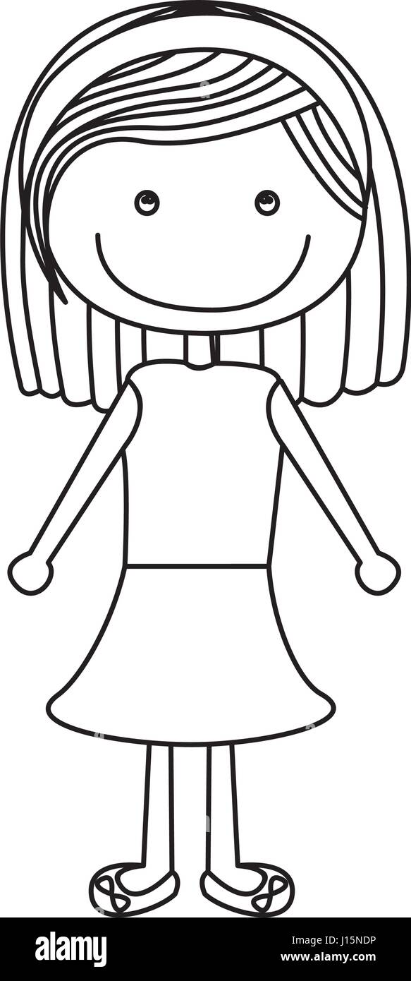 Caricatura de silueta chica con pelo corto en Blusa y falda Ilustración del Vector