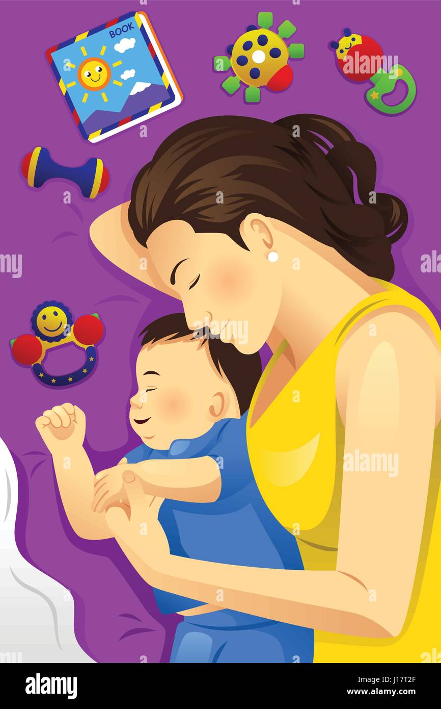 Una Ilustracion Vectorial De Feliz Madre Durmiendo Juntos Con Su Bebe Imagen Vector De Stock Alamy