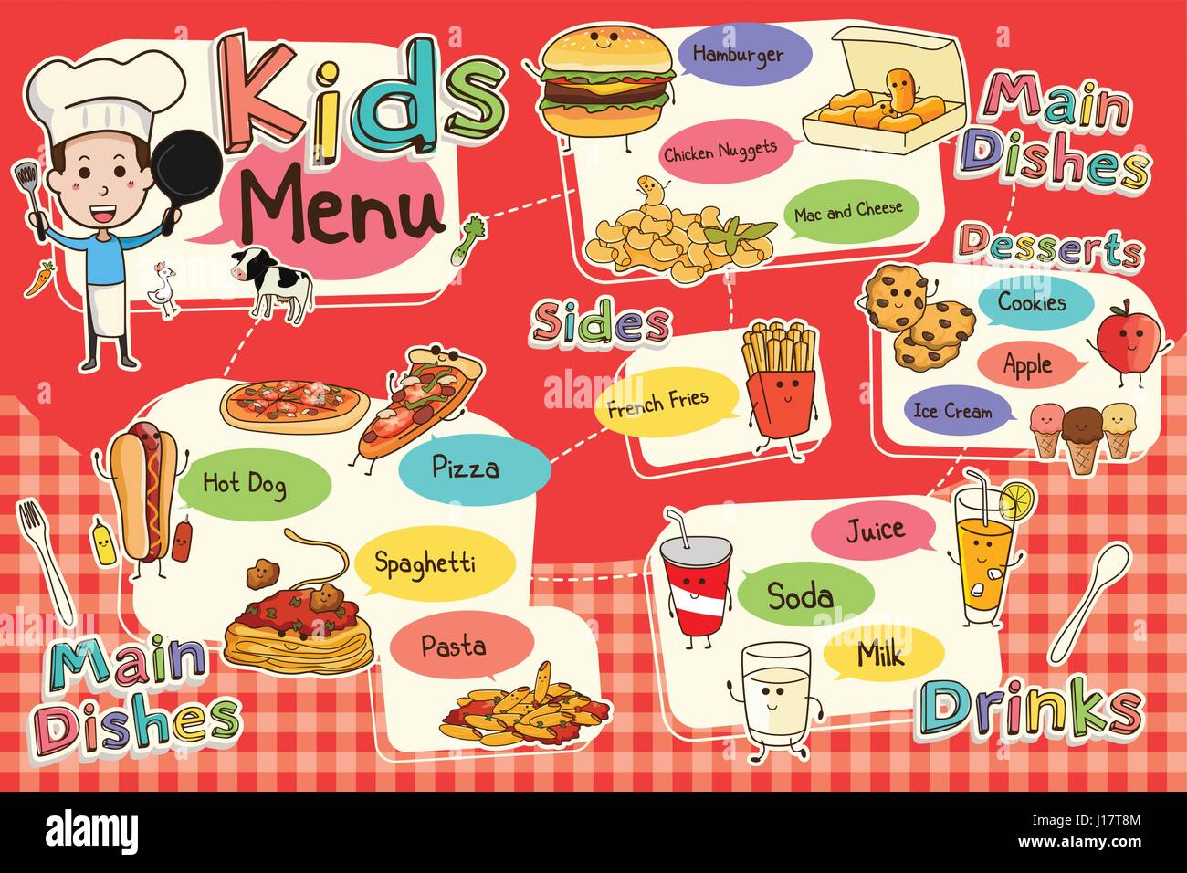 Una ilustración vectorial de coloridos kids meal Menú Ilustración ...