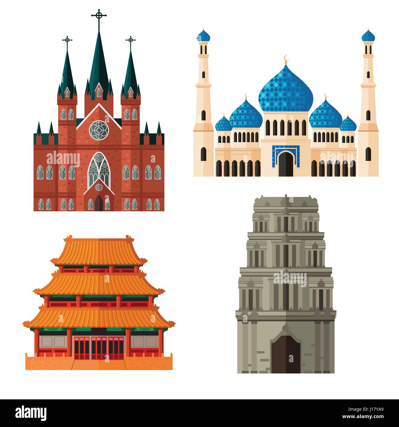 Una ilustración vectorial de conjunto de lugar de culto de las diferentes religiones Ilustración del Vector