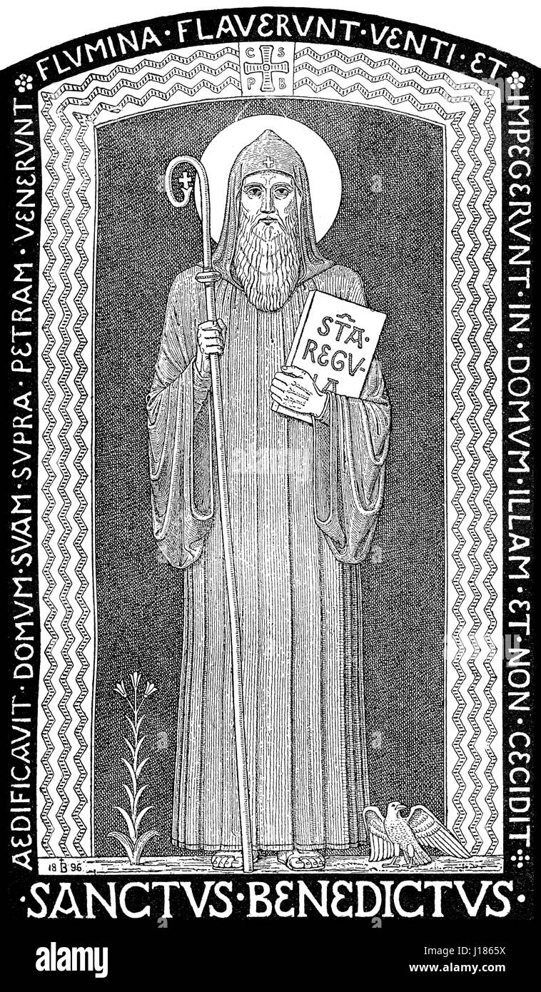 San Benito de Nursia, Benedictus de Nursia, 480 - 543 o 547 AD, patrona de Europa Foto de stock
