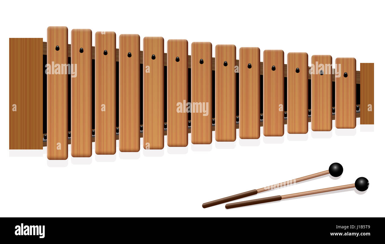 El xilófono - instrumento musical con trece barras de madera y dos mazos de  percusión - Vista superior - ilustración aislada sobre fondo blanco  Fotografía de stock - Alamy