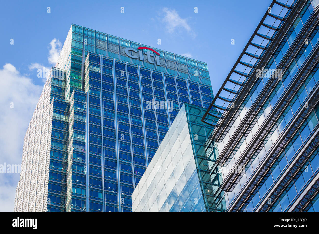 Citi Citibank o logotipo en el lateral de su edificio de oficinas de la sede en Canary Wharf, los Docklands de Londres, Inglaterra Foto de stock