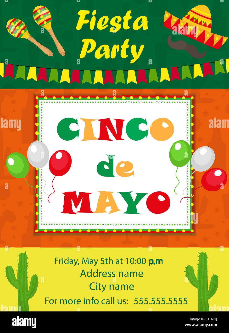 Cinco de Mayo la plantilla de invitación, flyer. Fiesta Mexicana postal