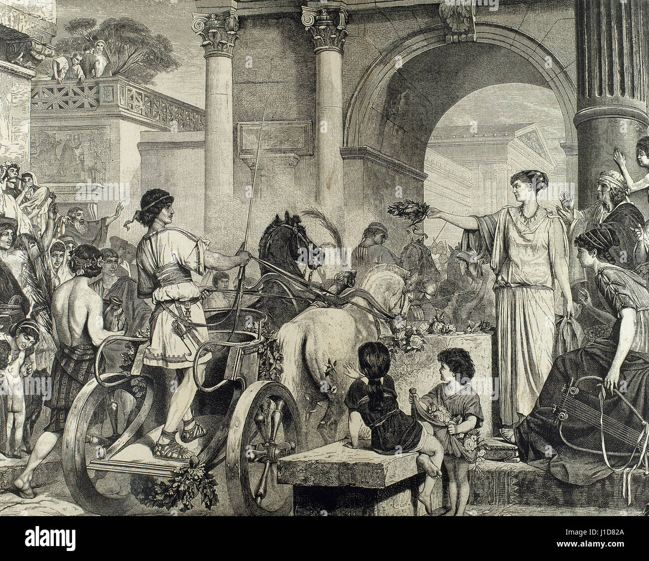 La antigua Grecia. Juegos Olímpicos. Entrada del ganador en las