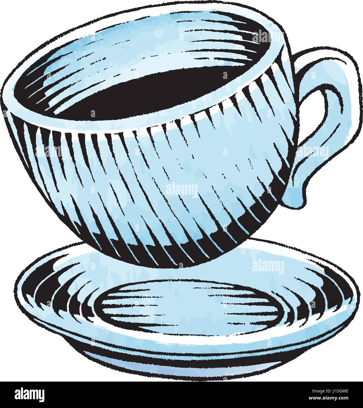 Ilustración vectorial de un estilo Scratchboard Tinta y Acuarela Dibujo de una taza de café