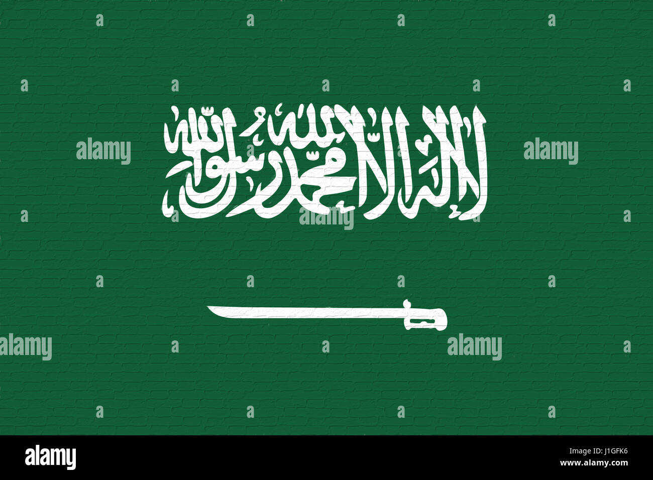 Ilustración de la bandera de Arabia Saudita busca como se ha pintado en la pared. Foto de stock