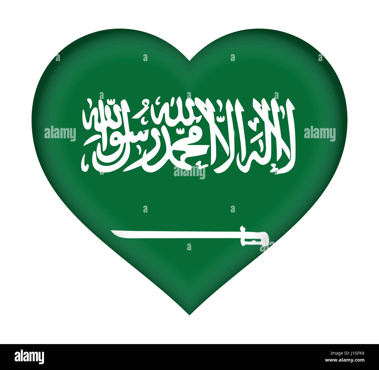 Ilustración de la bandera de Arabia Saudita con forma de corazón. Foto de stock