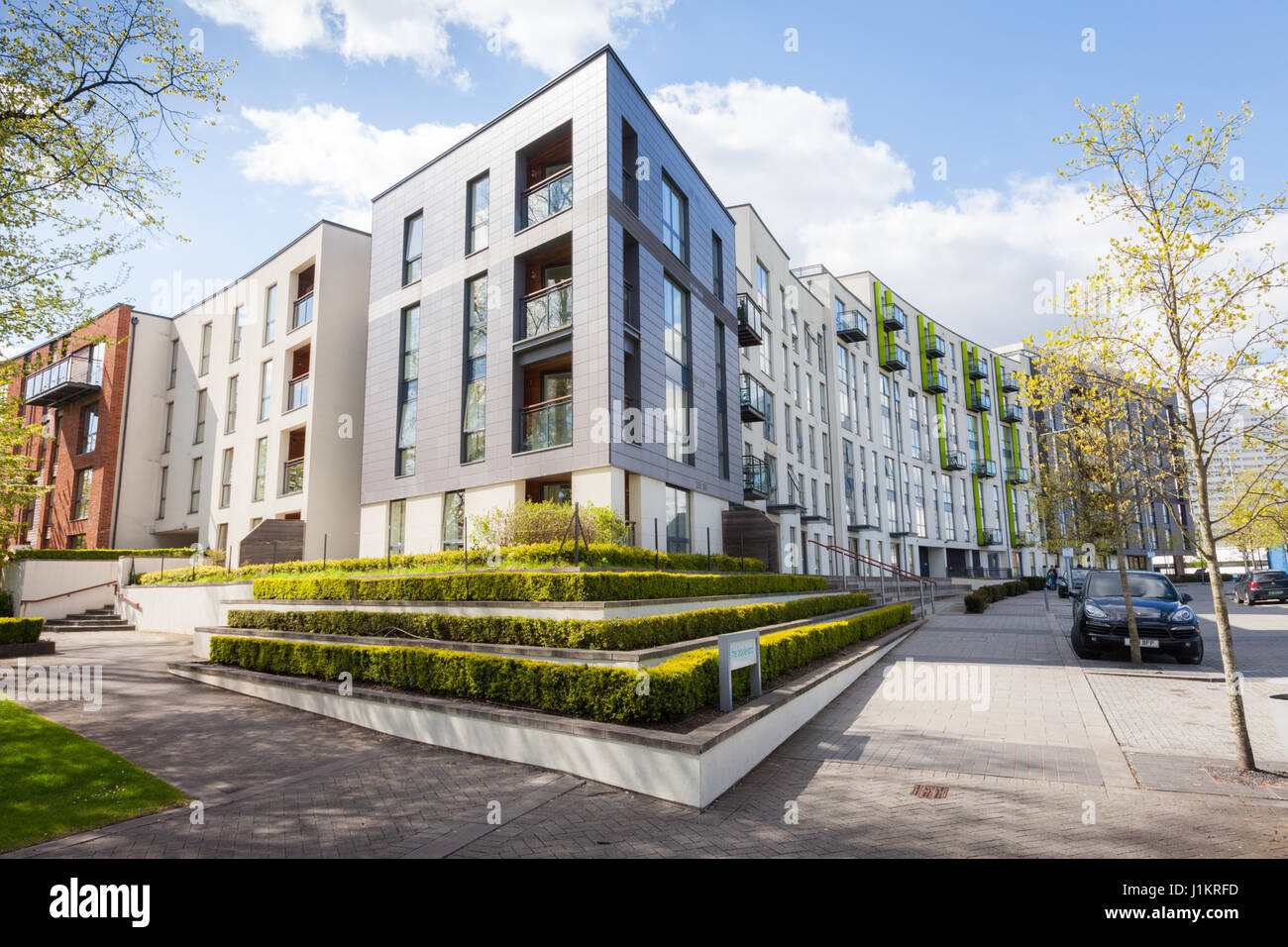 La arquitectura moderna de desarrollo o pisos de apartamentos, en Edgbaston, Birmingham, Reino Unido Foto de stock