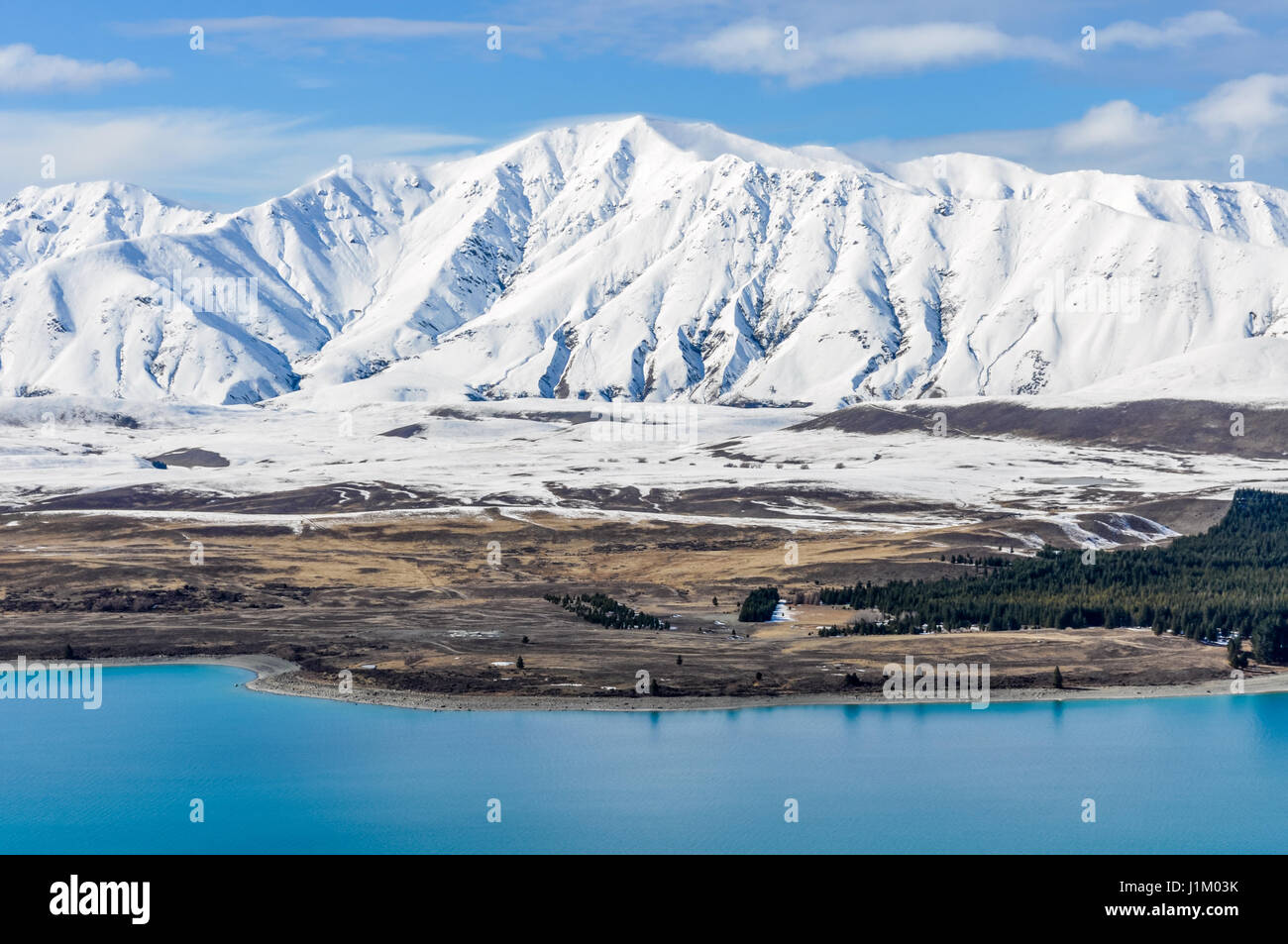 Vista panorámica del lago Tekapo, Isla Sur de Nueva Zelanda Foto de stock