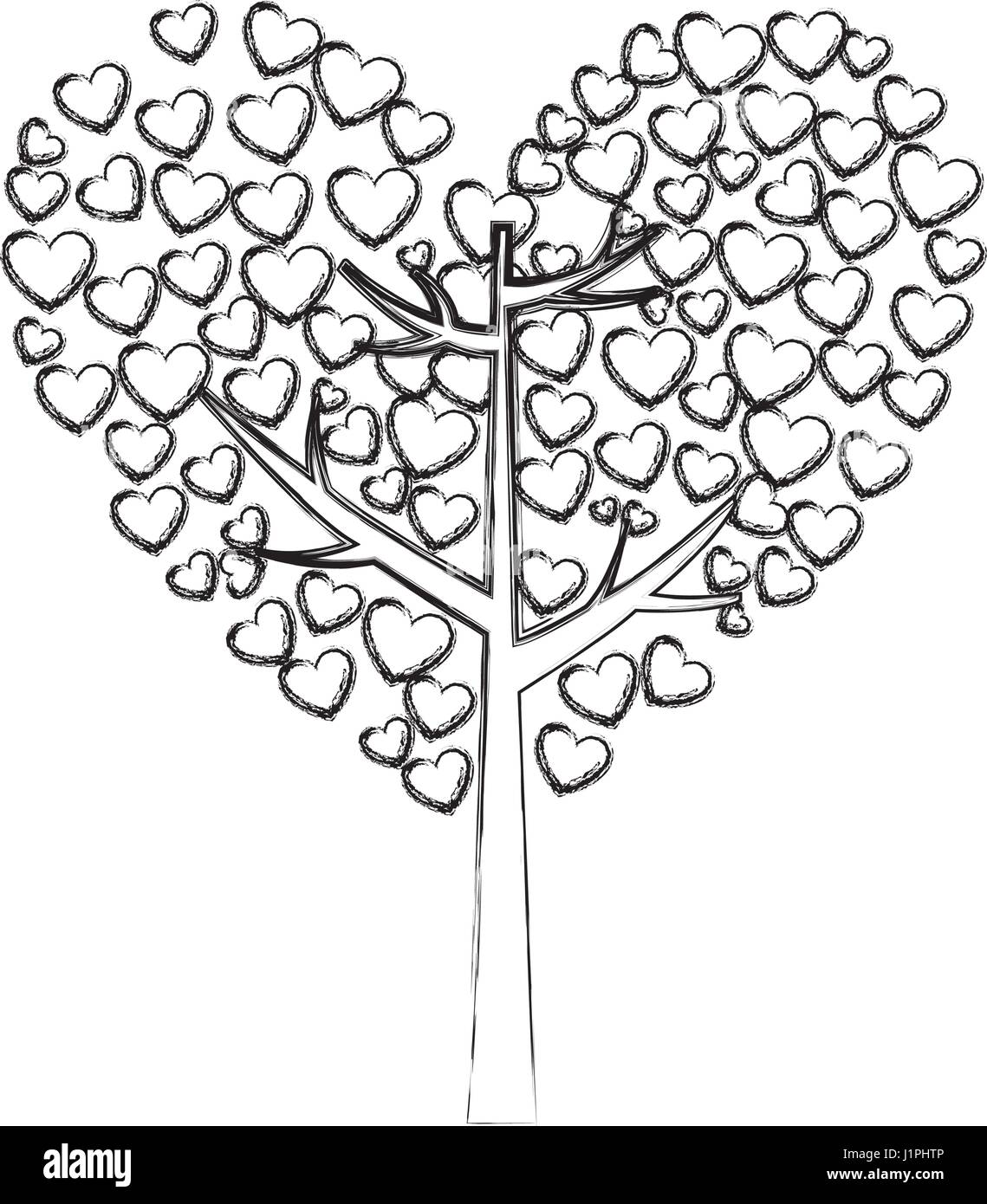 Dibujo monocromo de árbol con hojas en forma de corazón Imagen Vector de  stock - Alamy