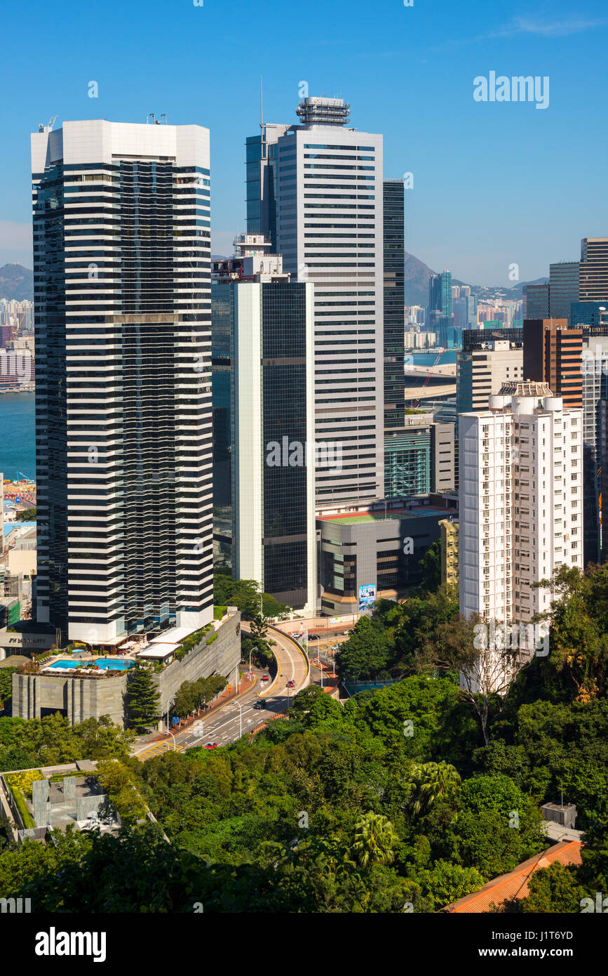 Descripción general de Hong Kong con el JW Marriott Hotel Foto de stock