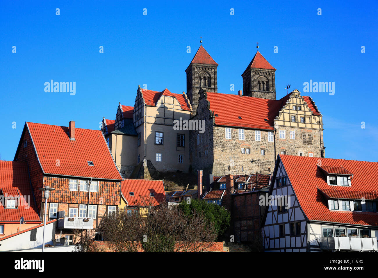 Castillo y la iglesia de San Servacio, Quedlinburg, Sajonia-Anhalt, Alemania, Europa Foto de stock