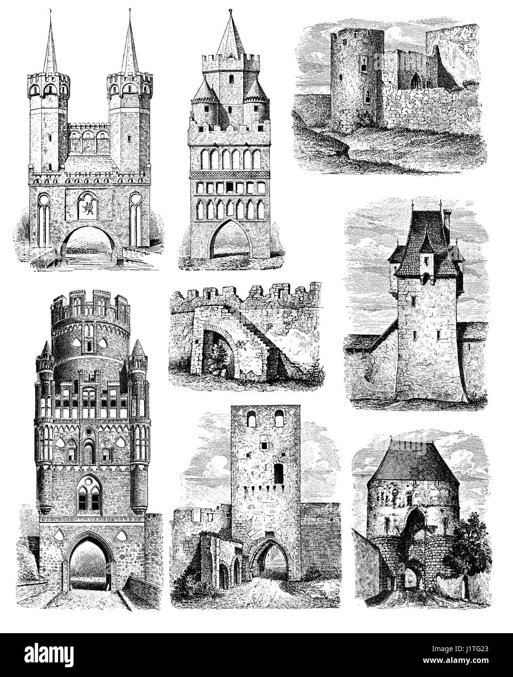 Alemán medieval ciudades de fortificaciones, puertas de entrada y castillos Foto de stock