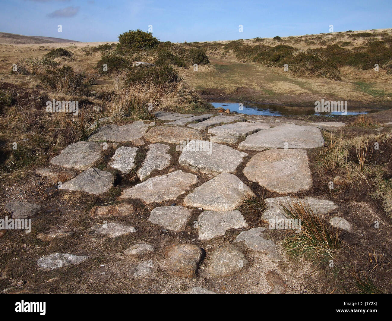 Piedras en un arroyo que cruza Dartmoor Foto de stock