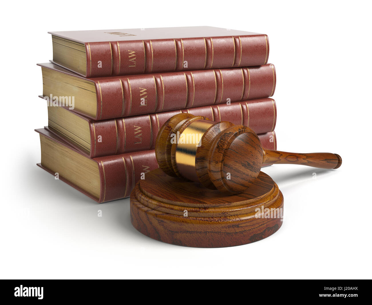 Martillo y abogado libros aislado en blanco. La justicia, el derecho y el  concepto jurídico. Ilustración 3d Fotografía de stock - Alamy