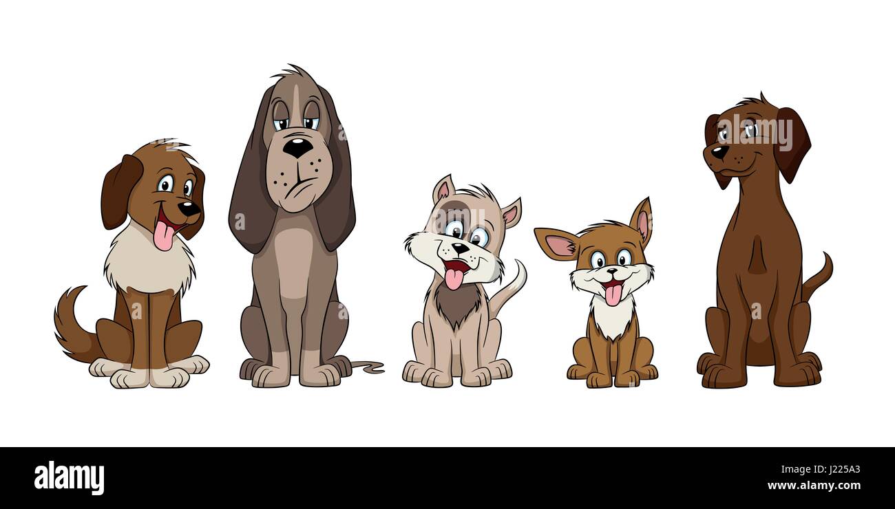 Ilustración de cinco divertida caricatura perros Imagen Vector de stock -  Alamy