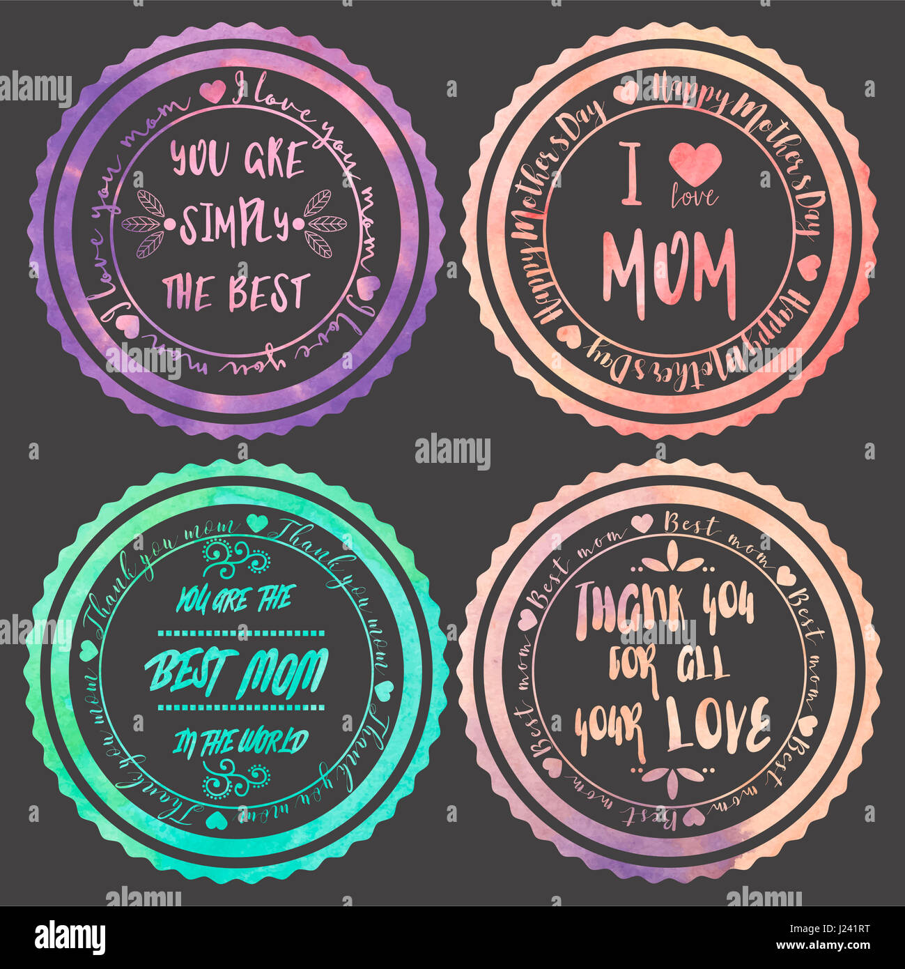 Conjunto de cuatro logotipos para el día de la madre Foto de stock