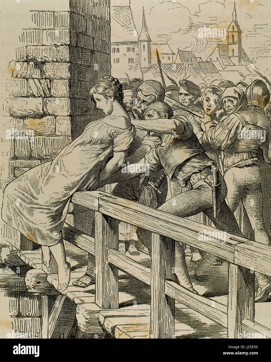 Alemania. Edad media. El castigo a un niño asesino. Grabado. 'Germania', de 1882. Foto de stock