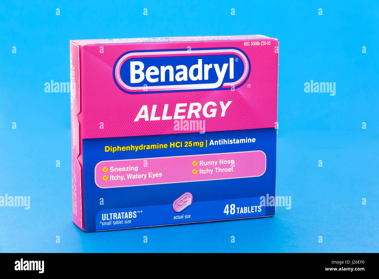 Benadryl Allergy tablets en una caja. Foto de stock