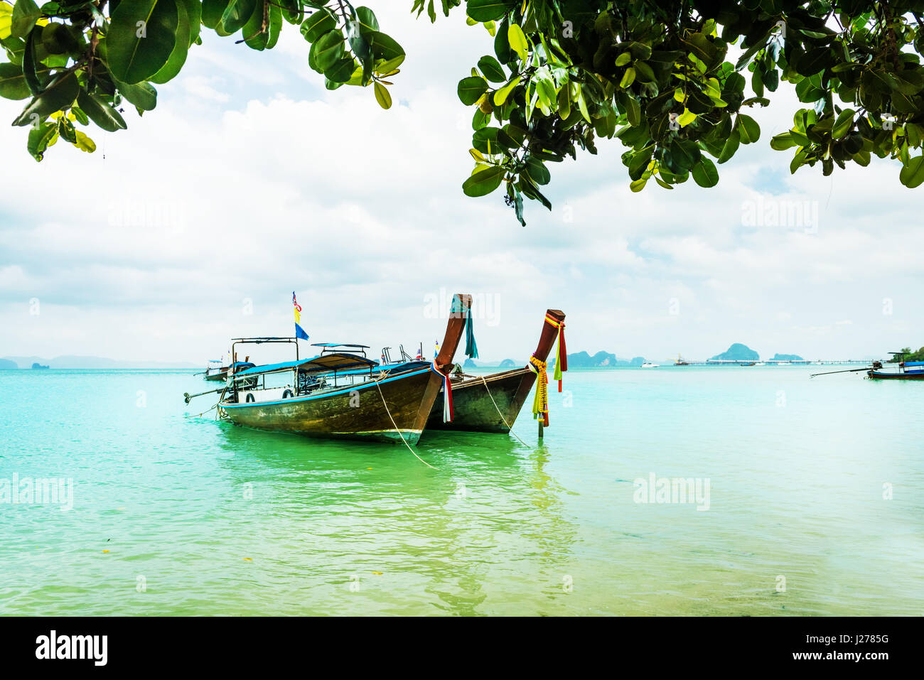 Long tail boat tropical beach, Krabi, Tailandia Foto de stock